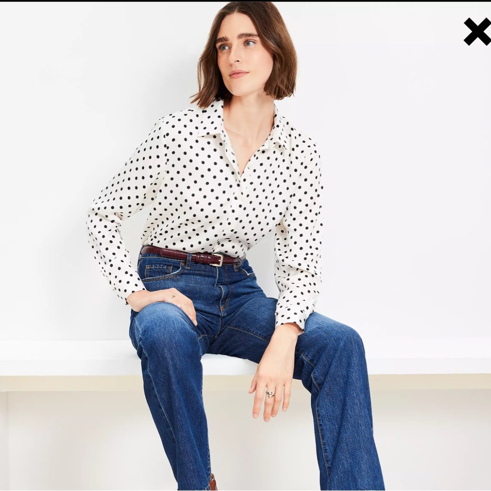 LOFT Everyday Polka Dot Button Down Blouse